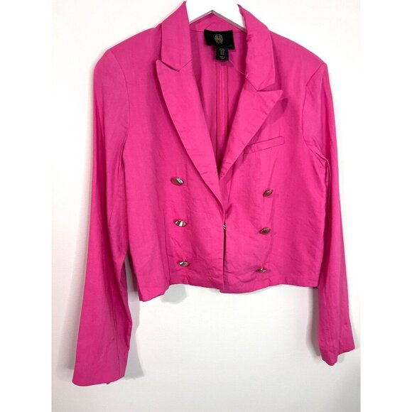 House of Harlow Pink Long Sleeve Linen Cropped Double Breasted Blazer Size M - Picture 4 of 9